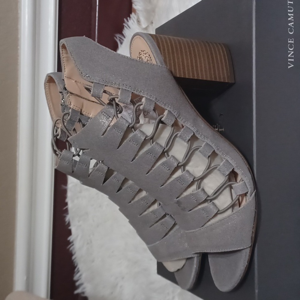 Vince Camuto Briaz Metal Grey Sandals NWT